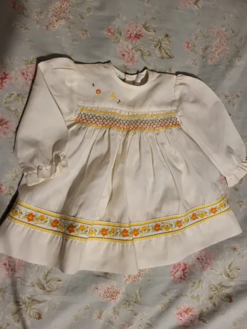 Vintage 6 - 12 Months Made In England Sarah Louise Smocked Baby Dress