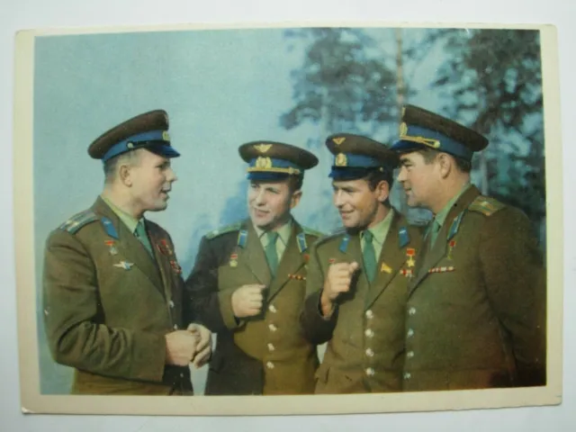 Russia URSS 1963 Spazio Cartolina fotografica Gagarin Popovich Titov...