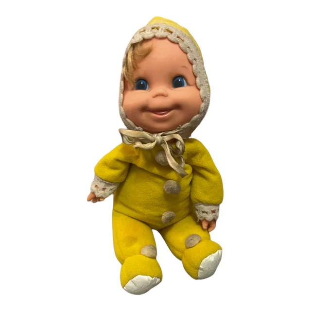 1970 MATTEL Vintage Baby Beans Doll Yellow Bag 11" ( Stained Face) 4.