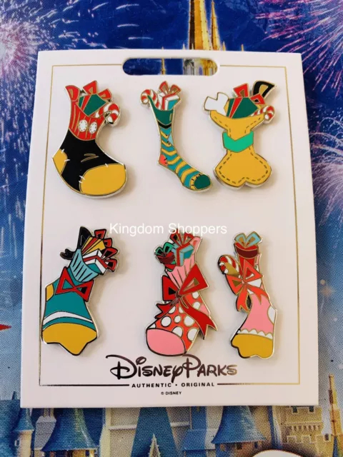 2020 Disney Parks Holiday Christmas Stocking Six Pin Set Minnie Mickey Goofy Etc