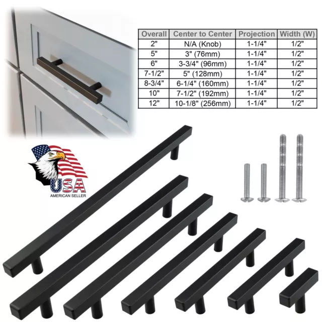 Black Square Modern Kitchen Cabinet Handles Bar Pulls Drawer Stainless Steel