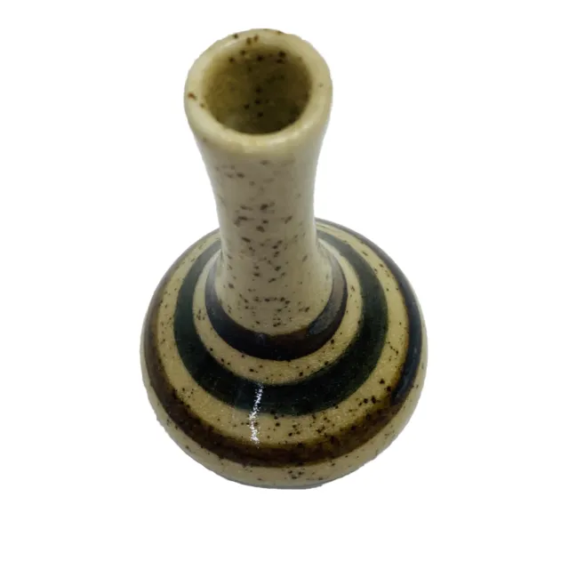 Vintage Brown & Beige Otagiri Striped Stoneware Pottery Small Bud Vase Japan