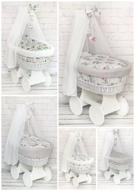 Baby Full Dimple Bedding Set With Canopy To Fit Moses Basket Wicker Crib