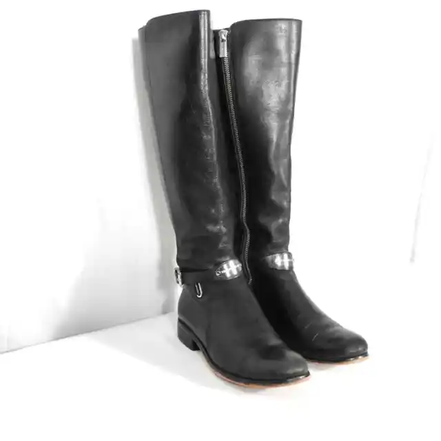Women's Michael Kors Black Leather Arley Wide Calf Riding Boot 6M