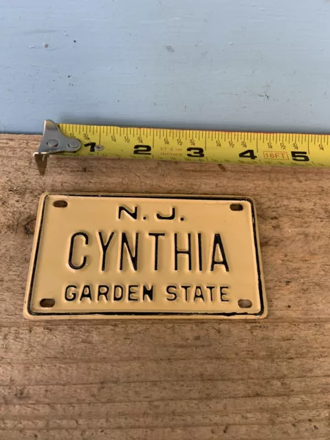 Old School JERSEY Bike License Plate “CYNTHIA”—SCHWINN Stingray,Mongoose BMX