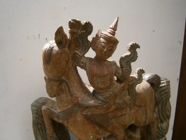 Ancienne Statue En Bois Sculpter Polychrome  Inde Tibet Asiatique Divinite 2