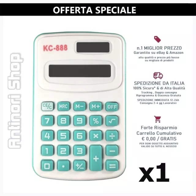 X1 CALCOLATRICE PICCOLA SCUOLA DA UFFICIO KC-888 + BATTERIE