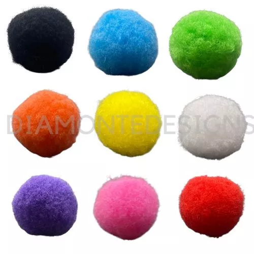 25mm Craft Pom Poms - 2.5cm Fluffy Art Card Making Single or Assorted Colours UK