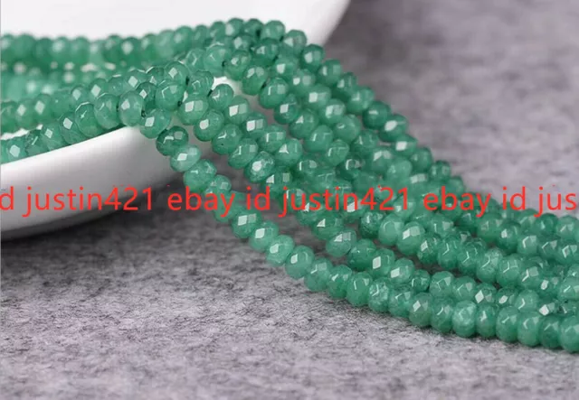 2x4mm Natural Faceted Green Jade Gemstone Rondelle Loose Beads 15" AAA