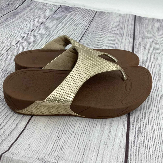 FitFlop Lulu Weave Pale Gold Womens 10 Platform Comfort Sandals