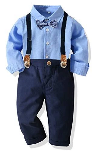 SALNIER Toddler Dress Suit Baby Boys Clothes Sets Bowtie Shirts + Suspenders
