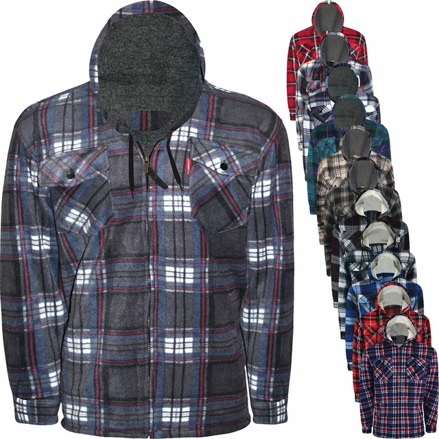 Mens Thick Fleece Lined Padded Sherpa Fur Check Lumberjack Shirt Winter Work