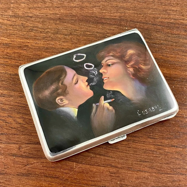Louis Kuppenheim German 900 Silver Cigarette Case Handpainted Signed Luis Usabal