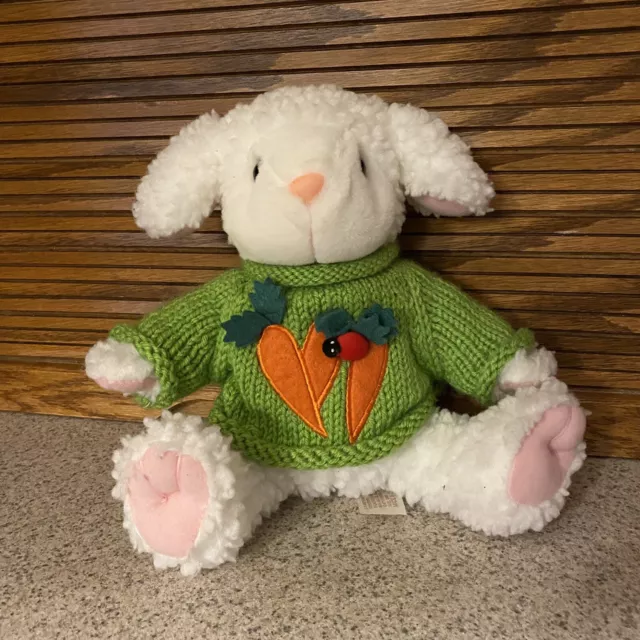 DanDee Plush Easter Lamb Wearing Green Carrot Sweater 9” Tall