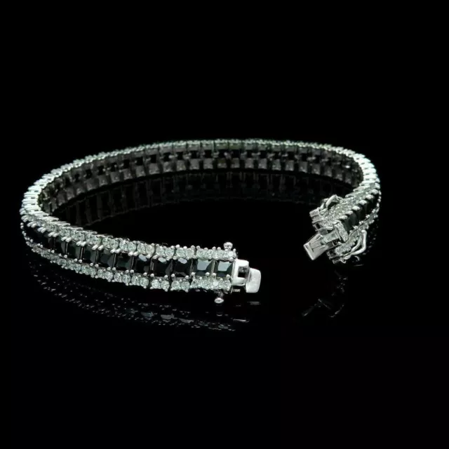 10Ct Princess Cut Black & White Diamond Mens Bracelet In 18K White Gold Plated