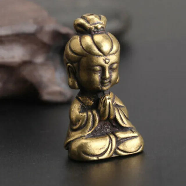 Stylish Mini Brass Guanyin Buddha Ornament for Miniature Figurine Lover