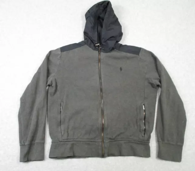 Polo Ralph Lauren Jacket Mens M Gray Black Estate Rib Full Zip Hooded Pockets