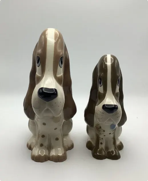 Pair of Vintage Studio Pottery Charachter Basset Hounds by Szeiler