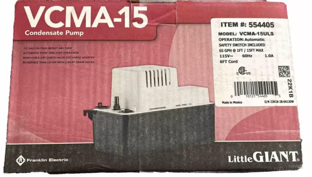 Little Giant 554405 65 GPH Condensate Pump with Safety Switch, White, VCMA-15.BC