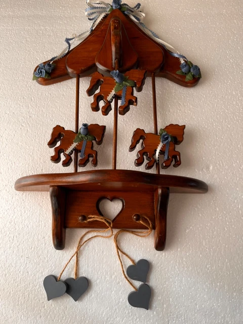Vintage Wooden Hanger shelf  Rack Horses carrousel Shelf Hook hand carved
