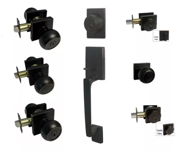 Oil Rubbed Bronze Square Plate Round Door knobs locks entry privacy deadbolt
