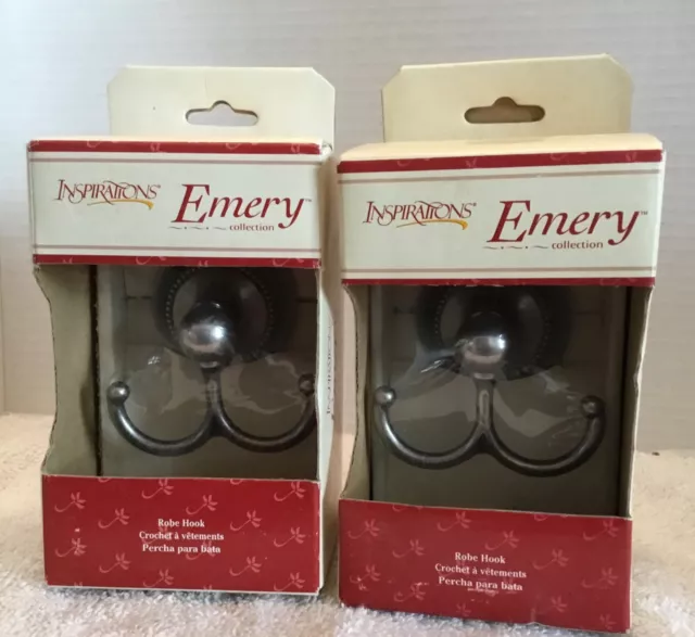 2 ganchos de doble toalla/vestido Emery Inspirations níquel cepillado nuevos en caja