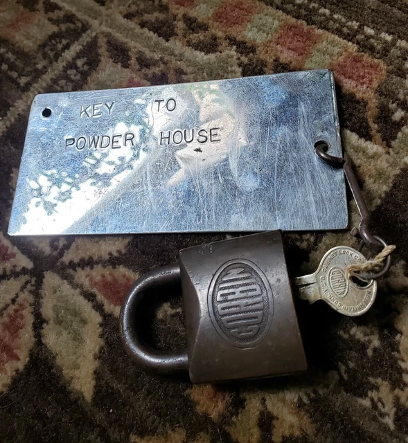 Vtg Mining Explosive Powder House Brass Key Tag Pad Lock Gold Mine 6