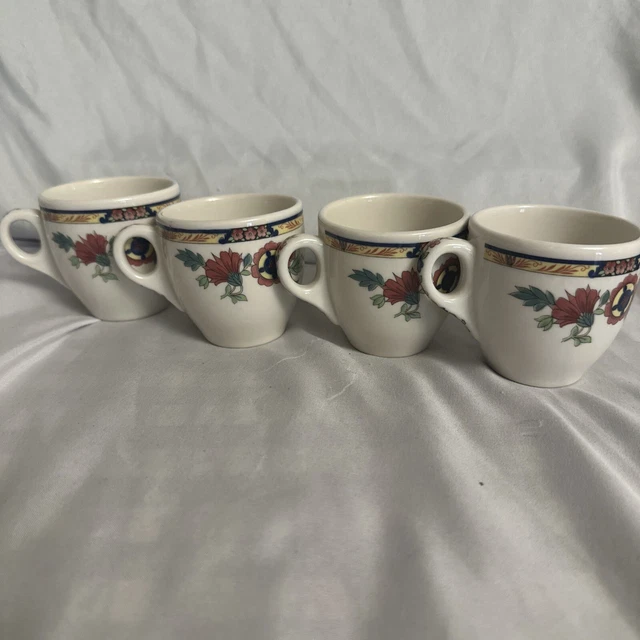 4 Vintage Restaurant Ware DeWitt Clinton Floral Coffee/Tea Cups Syracuse China