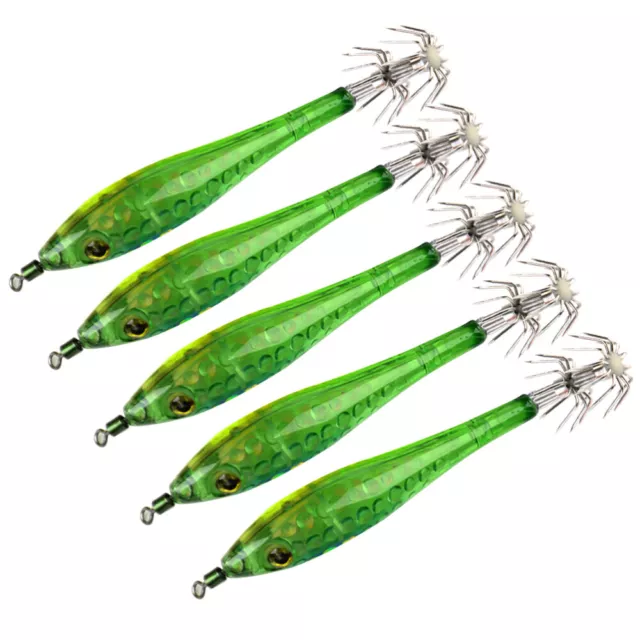 5pcs Luminous Squid Jigs Hooks for Saltwater Fishing (Green)