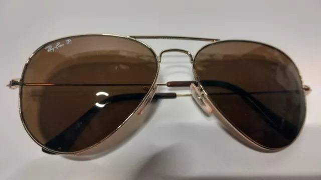 Ray Ban polarized Aviator sunglasses, gold frames brown lenses RB3025 + case