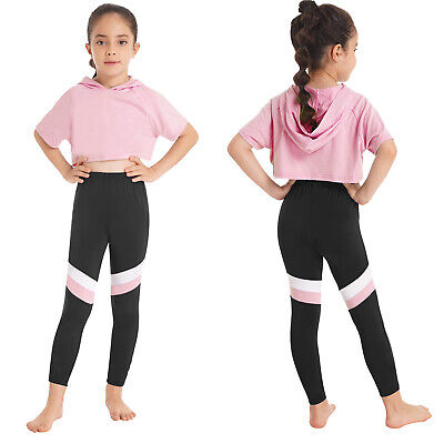 iEFiEL Mädchen Trainingsanzug Crop Top Pullover+Hosen Sportanzug Fitness Yoga