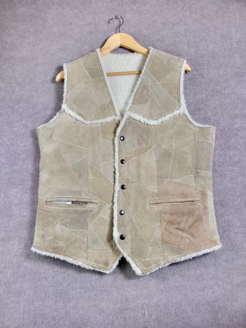 Vintage 80's Hadway Leather Vest Men's Large Suade Western Sherpa Heavyweight
