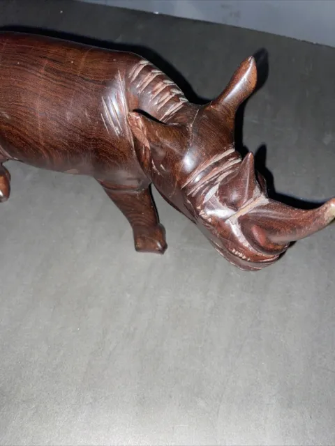 Stunning Vintage Ironwood Rhinocerous Hand Carved 10" long x 6" tall 2