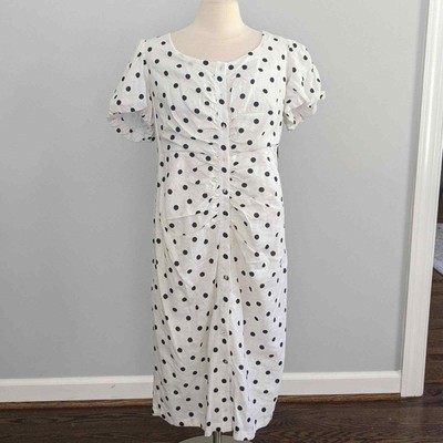 NY&Co Black White Polka Dot Linen Blend Dress XL NEW WITH TAGS $80