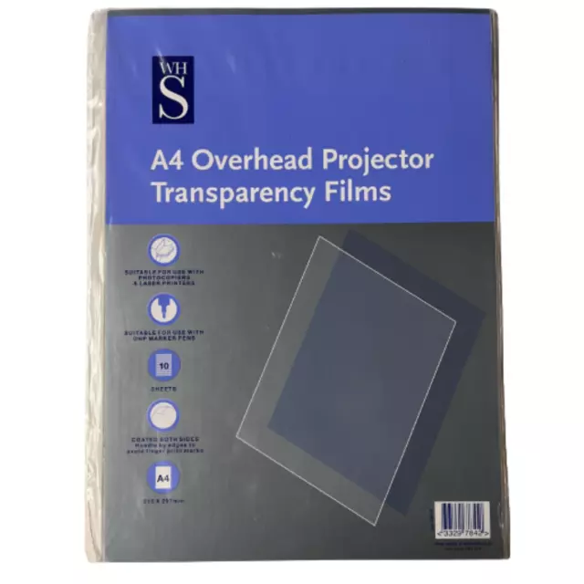 WHSmith A4 Overhead Projector Transparency Films - OHP Film Sheets Printers