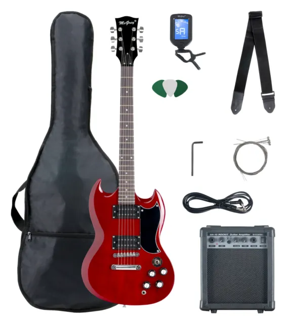 Top Einsteiger E-Gitarre Set Cherry Red mit Verstärker, Tuner, Gigbag & Gurt
