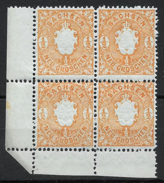 SACHSEN 1863; 4 x MiNr. 15d ; 4er-Block; 1/2 Ngr.; BPP BEFUND; postfrisch