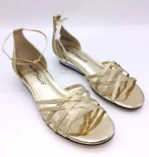 Easy Street Tarrah Wedge Slingback Sandals -GOLD Glitter, US 7.5M 2