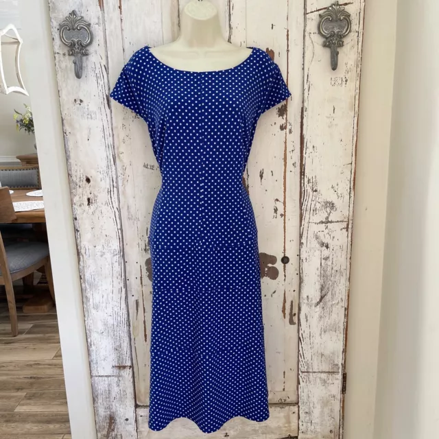 Anne Klein Size 18 W Woman's Blue White Polka Dot Career To Occasion Midi Dress