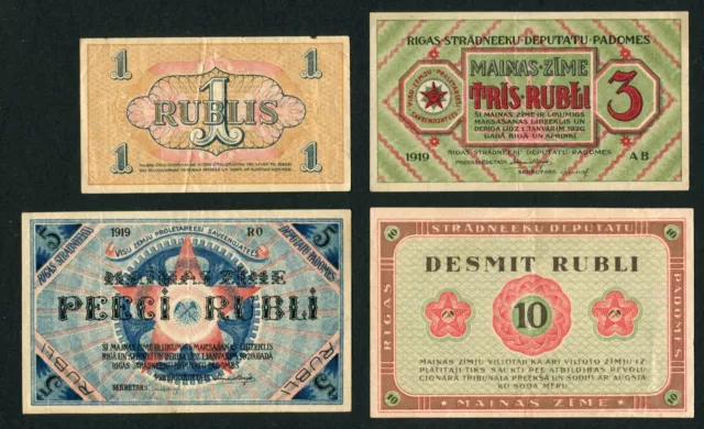 Latvia  1, 3, 5, 10 Rubli 1919, Xf, Set 4 Banknotes (5)