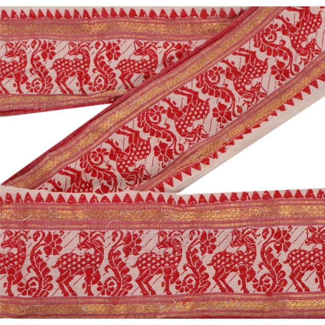 SANSKRITI VINTAGE 1 Yd Sari Border Woven Baluchari Craft Trim Sewing 3