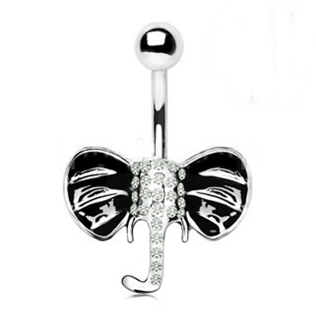 Belly Ring Elephant w/Clear Gems Animal Non Dangle Naval Steel Body Jewelry