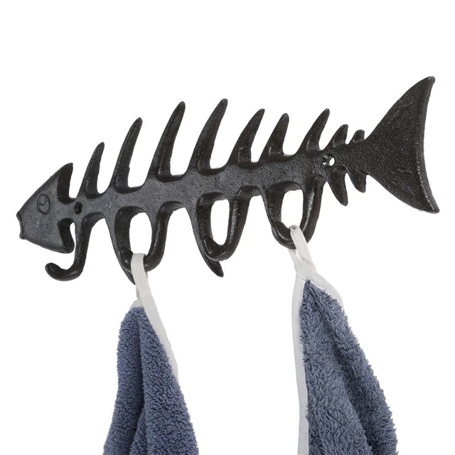 Retro FISH BONE 4 Key Hook Rack Hat Towel Coat Wall Hook Hallway Kitchen Decor 4