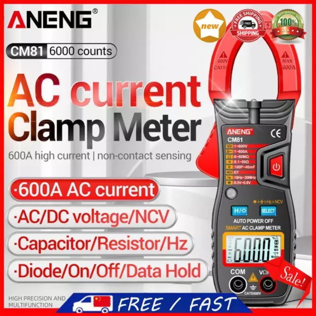 CM81 6000 Counts Clamp Meter DC AC Auto Range NCV Multimeter (Red)