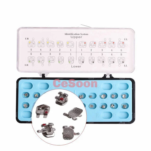 20Pcs Orthodontic Metal V-slot Brackets Vertical Braces Mini Roth .022 Hook 345