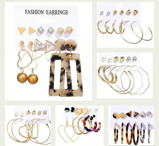 6 Pairs Women Tassel Earrings Set Bohemian Women Hoop Stud Pearl Dangle Drop UK