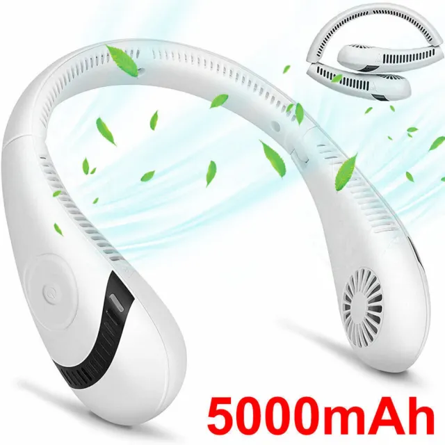 5000mAh Mini Neck Fan Foldable Hanging USB Rechargeable Air Cooler Bladeless Fan