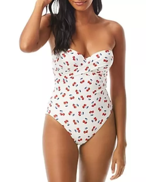 $138 Kate Spade New York Bandeau One-Piece Swimsuit White Size MED (DEFECT)