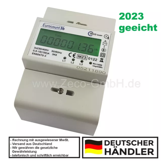 Drehstromzähler mit MID 2023 für DIN Hutschiene, LCD, 3-phasen 100A