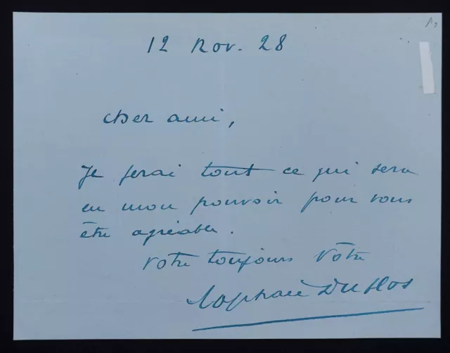 Raphaël DUFLOS, Acteur - LETTRE AUTOGRAPHE SIGNÉE, 1928